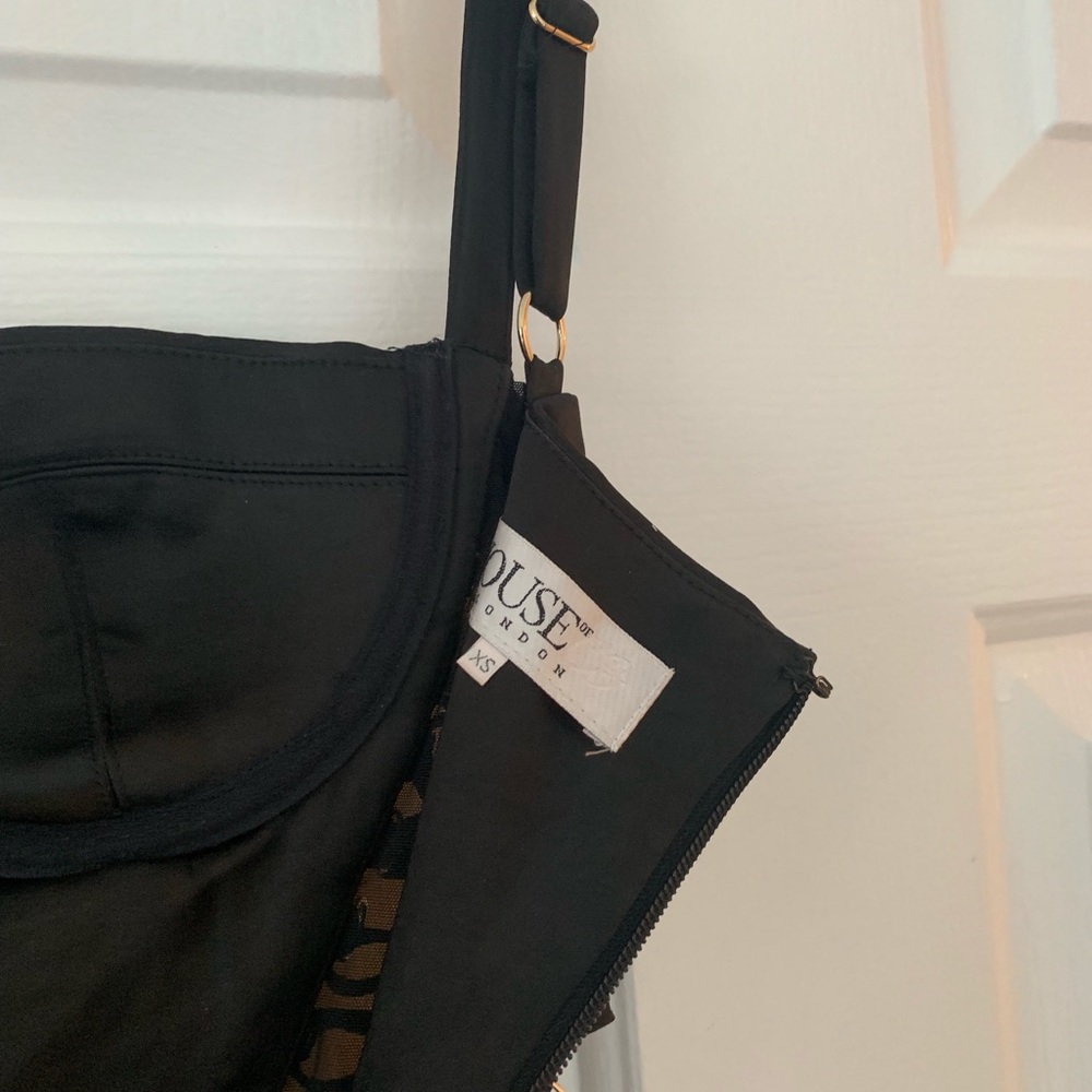 BLACK SATIN LACE UP CORSET DRESS house of CB